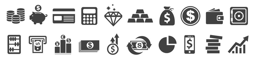 set flat business icons, money signs - stock vector