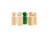 © stanciuc - Green figure standing out from the crowd inside circle of wooden figures, isolated on white background