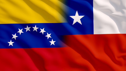 Canvas Print - Waving Venezuela and Chile Flags