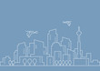 White line city vector illustration on blue background