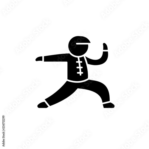 Fotografia Wushu black icon, concept vector sign on isolated background
