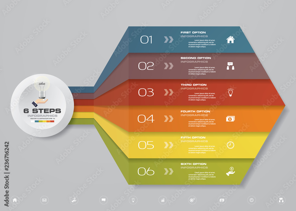 6 steps Infographics element arrow template chart for presentation ...