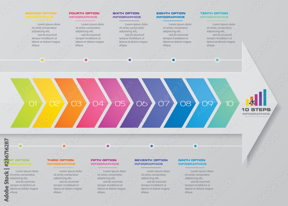 10 steps Infographics element arrow template chart for presentation ...
