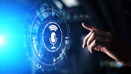 voice recognition search and control microphone symbol on virtual screen.