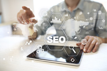 Wall Mural - seo search engine optimization, digital marketing, business internet technology concept.