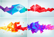 Vector set of abstract geometric 3d facet shapes, horizontal banners, backgrounds, wallpapers.