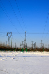 Wall Mural - Electric power tower in the snow