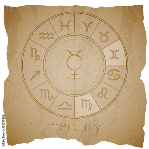 Fotografia Vector illustration with Hand drawn astrological planet symbol URANUS on a grunge old background