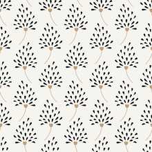 Stylish Black, White And Beige Seamless Floral Vector Pattern