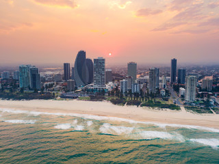 Canvas Print - An aerial view of Broadbeach on the Gold Coast at sunset