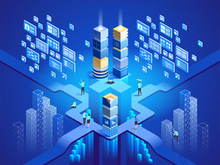 Wall Mural - technology isometric concept. software, web development, programming.
