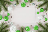 Fototapeta Panele - Christmas card mockup with green baubles 3D rendering
