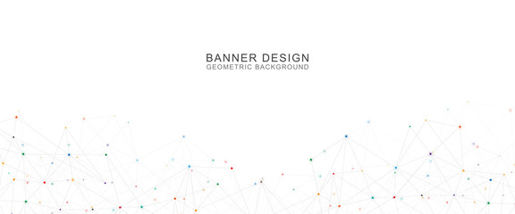 Geometric abstract background with connected dots and lines. Molecular structure and communication concept. Digital technology background and network connection.