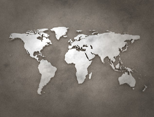 white 3d world map on blue background