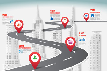 Business road map timeline infographic city designed for abstract background template milestone element modern diagram process technology digital marketing data presentation chart Vector illustration