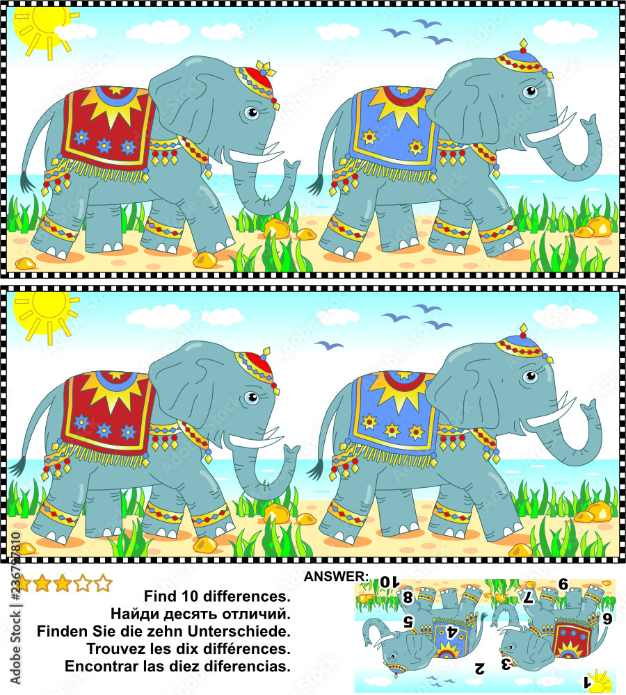 Visual puzzle: Find the ten differences between the two pictures of the ...