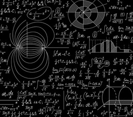 Wall Mural - scientific math vector seamless pattern with handwritten algebra equations, formulas and calculation