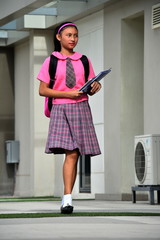 Wall Mural - Unemotional School Girl With Books Walking