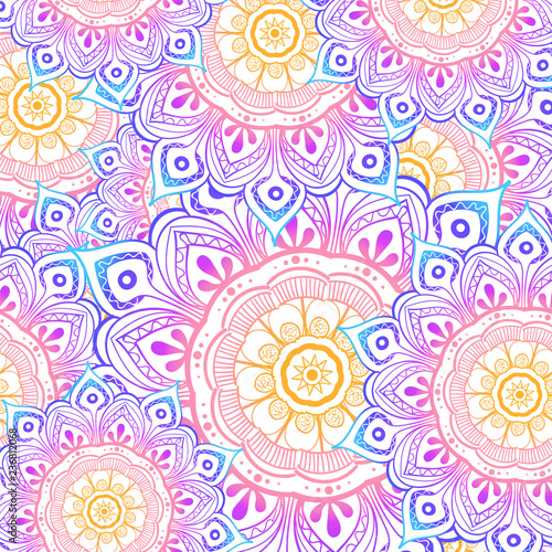 Papel de parede Seamless multicolor pattern with oriental mandalas