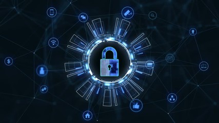 Internet technology network and cyber security concept .with lock icon on secure data network technology, cyber attack protection for worldwide connections.
