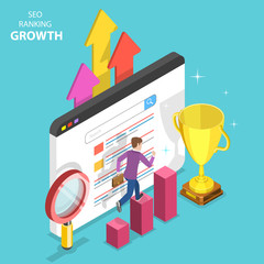 Wall Mural - flat isometric vector concept of seo ranking growth, web analytics, website optimization marketing.
