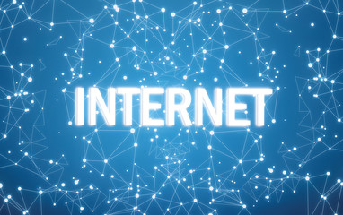 Internet on digital interface and blue network background