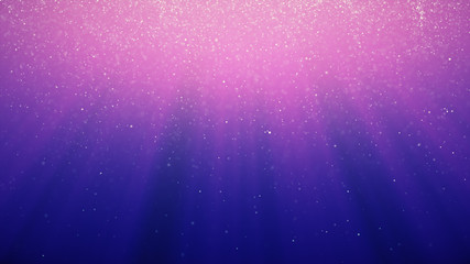 Wall Mural - abstract background with motion of shining blinking particles on blue background with rays of light.