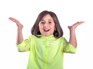 Surprised funny school girl isolated on white background