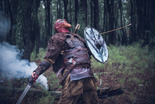 Viking With Blood On His Face And Red Beard
