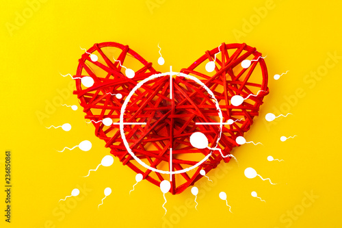 Fotografie, Obraz Spermatozoon to aim for an ovule in the form of a heart