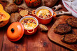 © Mikhaylovskiy  - traditional pumpkin cream soup in a rustic style. healthy eating concept.
