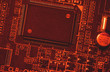 Close up view of computer motherboard, electronic printed circuit board