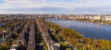 Aerial View South Facing Boston Bridge Charles River Cambridge Massachusetts