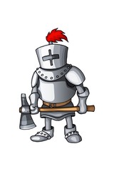 Wall Mural - Cartoon Knight full body armor suit standing with axe character colorful vector