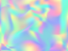 Holographic Paper Modern Background In Neon Colors. Fashion Magazine Cover Background With Neon Metallic Gradient Hologram. Holographic Vector Design For Poster, Banner, Cover.