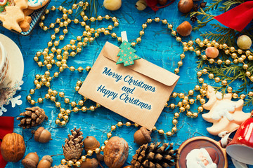 Wall Mural - merry christmas and happy new year CARD wishes decoration  