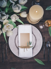 Wedding table setting. Place card mockup.