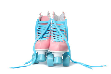 Wall Mural - pair of bright stylish roller skates on white background
