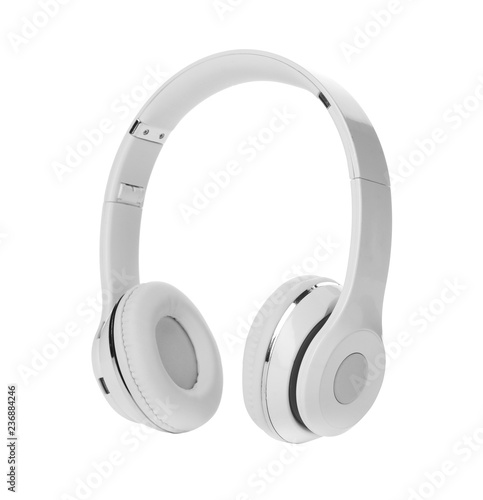 Stylish modern headphones with earmuffs on white background Poster Mural XXL