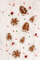 Sticker - Christmas background with homemade X-mas ginger bread boy cookies