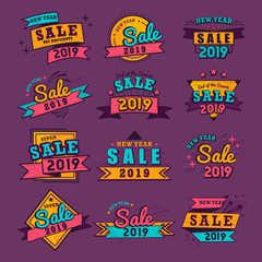 Poster - 2019 new year sale badge vector set