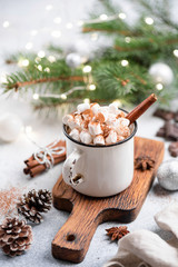 Christmas Hot Chocolate In Mug. Hot Chocolate with spices and marshmallows