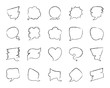 Speech Bubble charcoal draw line icons vector set