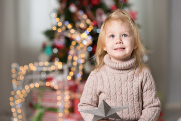 Wall Mural - Little girl  with Christmas