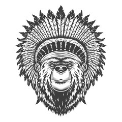 Wall Mural - vintage indian chief bear head
