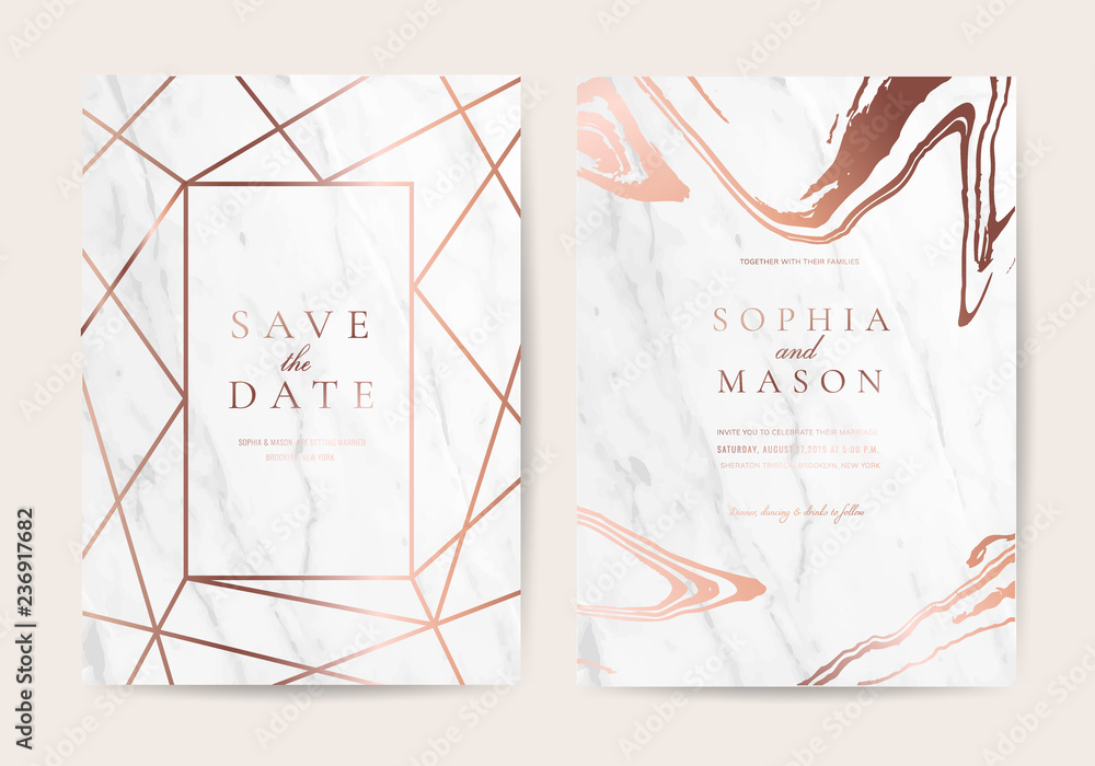 Luxury wedding invitation cards with rose gold and Pink marble texture ...