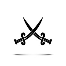 Black Crossed Pirate Swords Or Knives Icon Isolated On White Background. Vector Illustration.