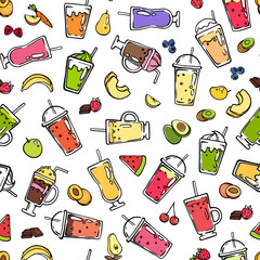Wall Mural - vector doodle smoothie pattern or background illustration. pattern fruit fresh for smoothie drink, s