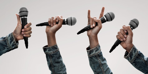Set of hand holding microphone