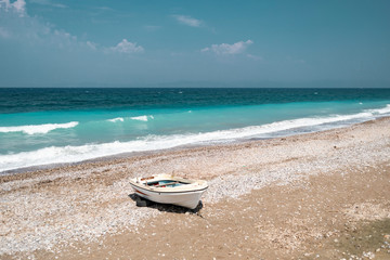 Abandoned Boat On Tropical Beach